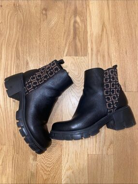 Guess Black Chelsea Platform Booties with Monogram Panel